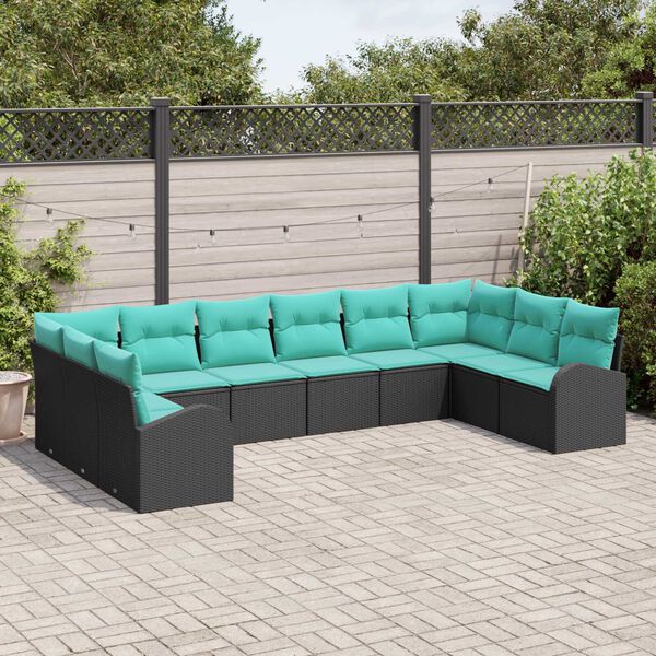vidaXL 10 Piece Garden Sofa Set with Cushions Black Poly Rattan