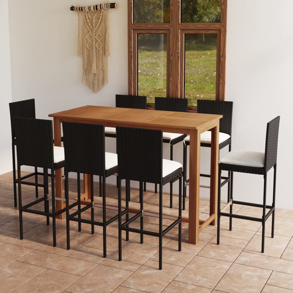 vidaXL 9 Piece Garden Bar Set with Cushions Black
