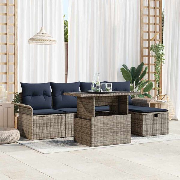 vidaXL Garden Sofa Set with Cushion 6 pcs Grey Poly rattan