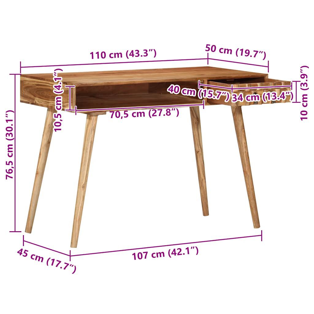 vidaXL Writing Desk 110x50x76 cm Solid Wood Acacia
