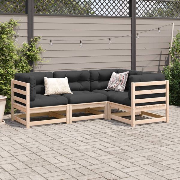 vidaXL 4 Piece Garden Sofa Set with Cushions Solid Wood Pine