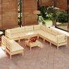 vidaXL 10 Piece Garden Lounge Set with Cream Cushions Solid Pinewood