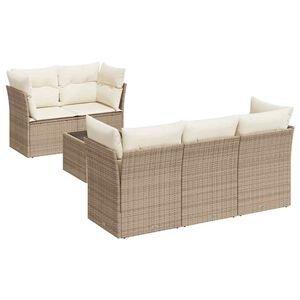 vidaXL 6 Piece Garden Sofa Set with Cushions Beige Poly Rattan