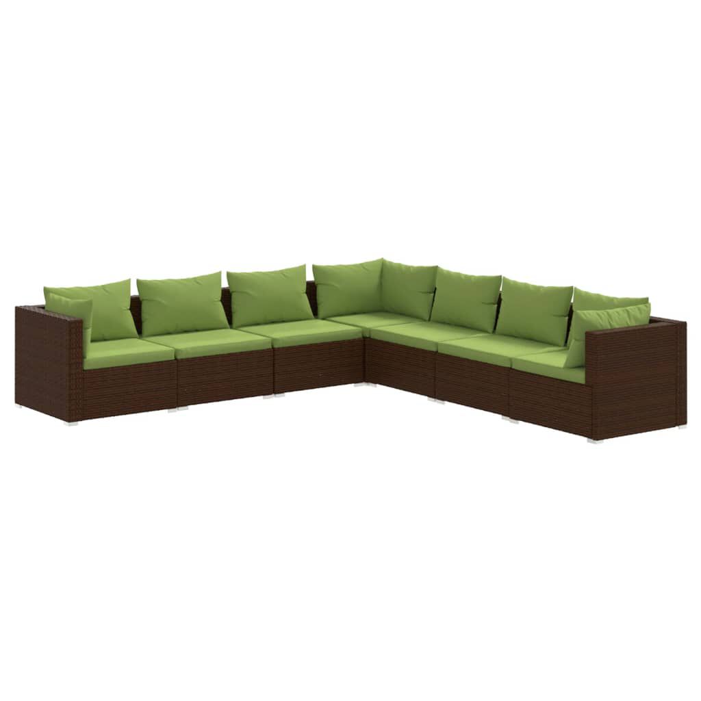 vidaXL 7 Piece Garden Lounge Set with Cushions Poly Rattan Brown