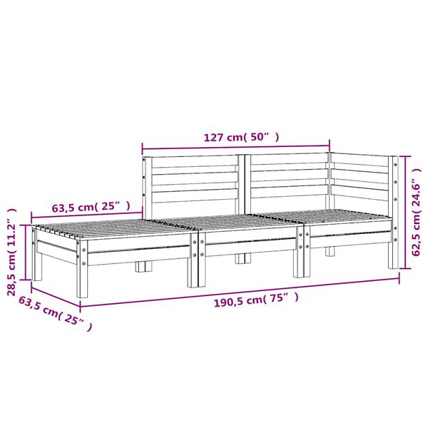 vidaXL Garden Sofa 3-Seater Wax Brown Solid Wood Pine