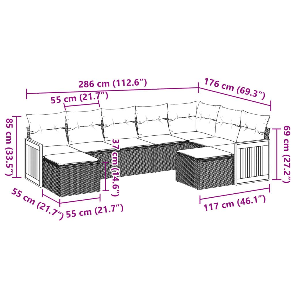 vidaXL 9 Piece Garden Sofa Set with Cushions Beige Poly Rattan