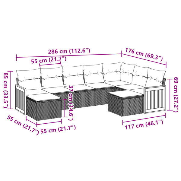 vidaXL 9 Piece Garden Sofa Set with Cushions Beige Poly Rattan
