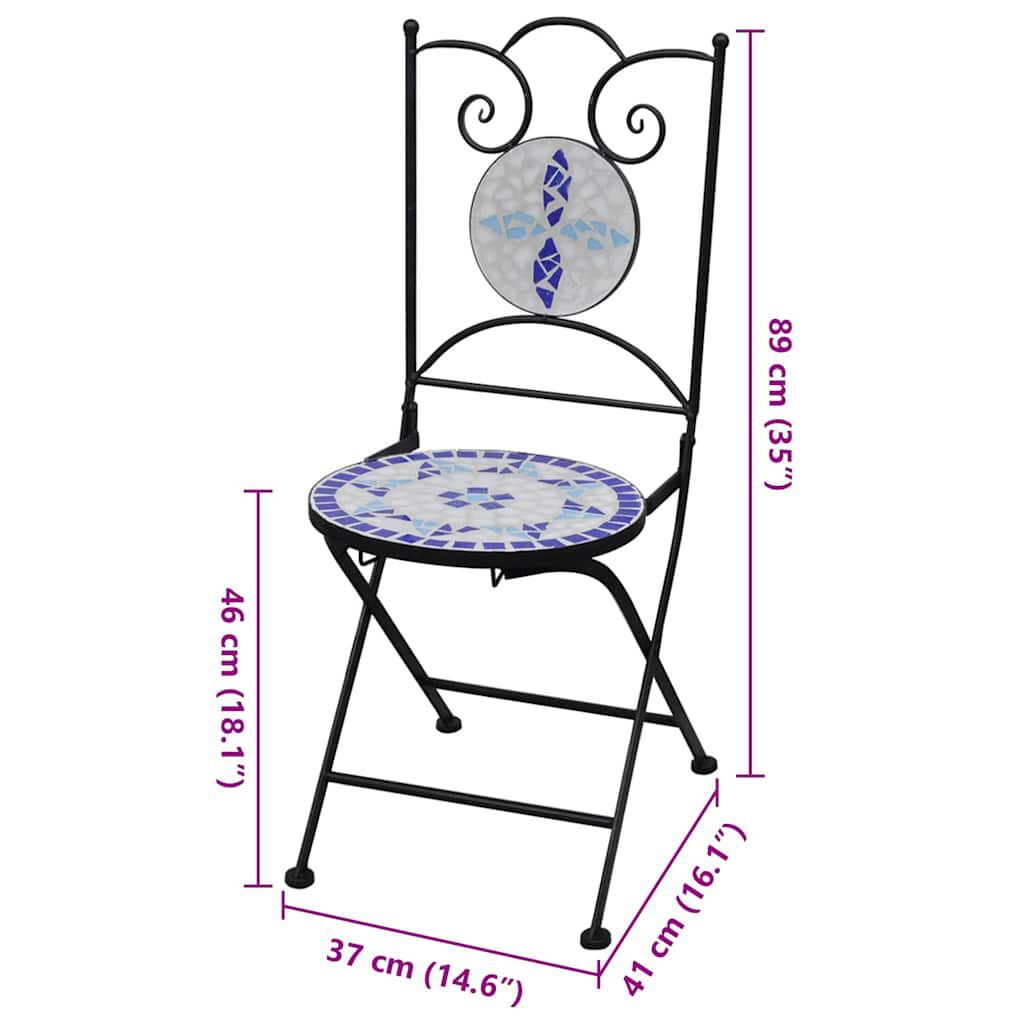 vidaXL Folding Bistro Chairs 2 pcs Ceramic Blue and White