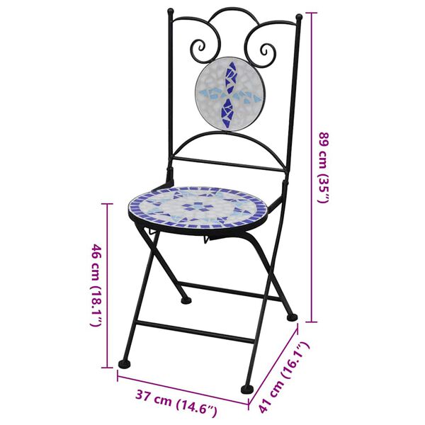 vidaXL Folding Bistro Chairs 2 pcs Ceramic Blue and White