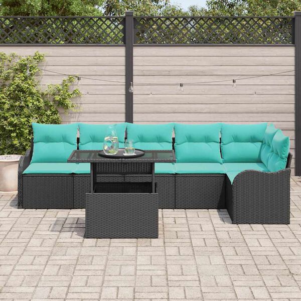 vidaXL Garden Sofa Set Manual 7 pcs Black 100 x 55 x 73 cm Poly rattan