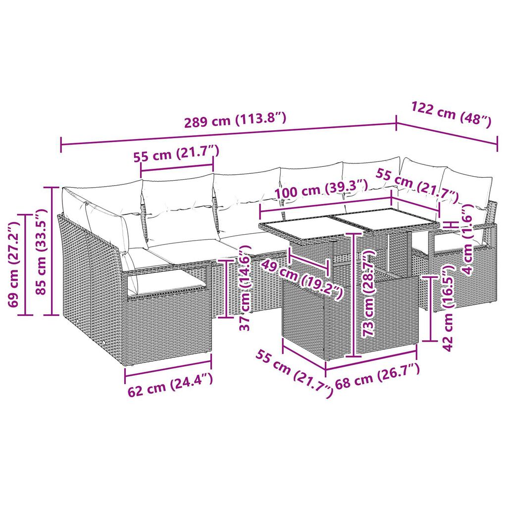 vidaXL 8 Piece Garden Sofa Set with Cushions Black Poly Rattan