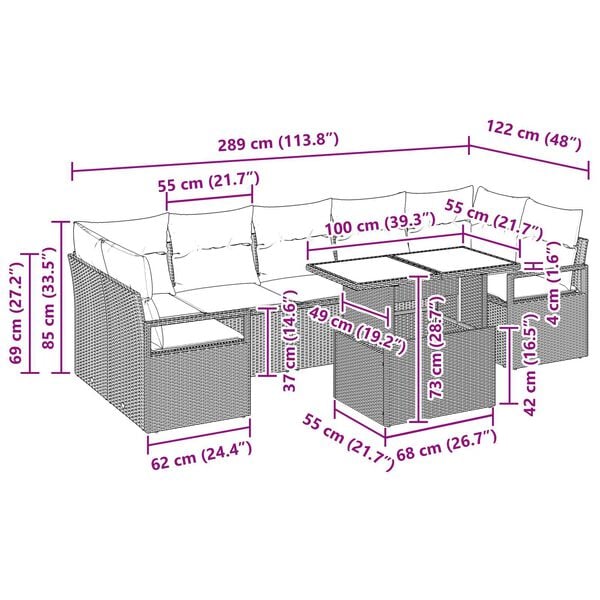 vidaXL 8 Piece Garden Sofa Set with Cushions Black Poly Rattan