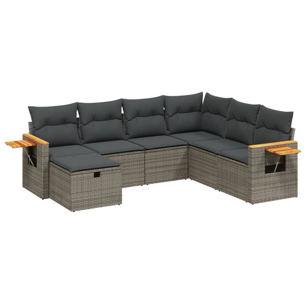 vidaXL 7 Piece Garden Sofa Set with Cushions Grey Poly Rattan