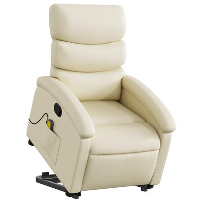 vidaXL Stand up Massage Recliner Chair Cream Faux Leather