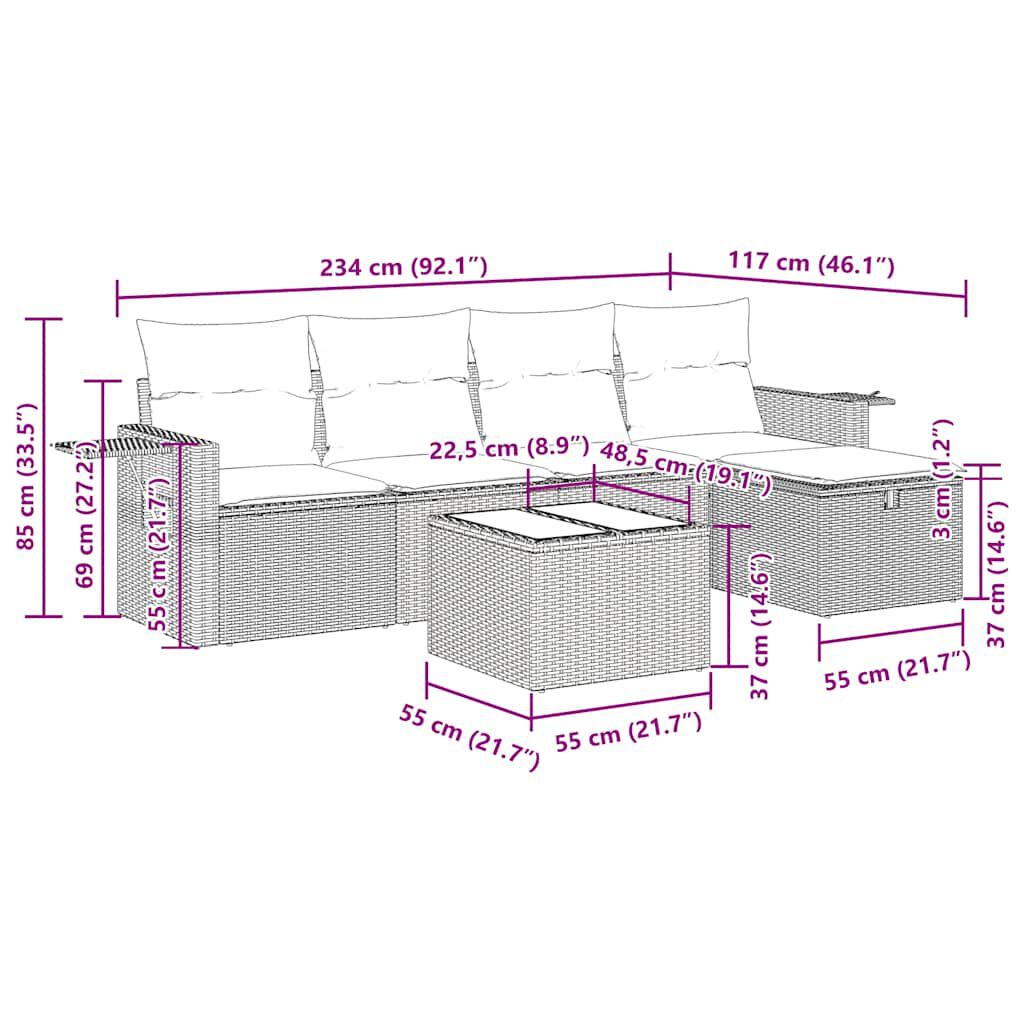 vidaXL 5 Piece Garden Sofa Set with Cushions Black Poly Rattan