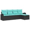 vidaXL Sofa Set with Cushion 5 pcs Black and Turquoise Poly Rattan