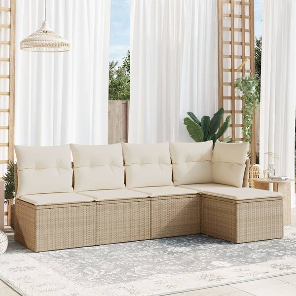 vidaXL 5 Piece Garden Sofa Set with Cushions Beige Poly Rattan