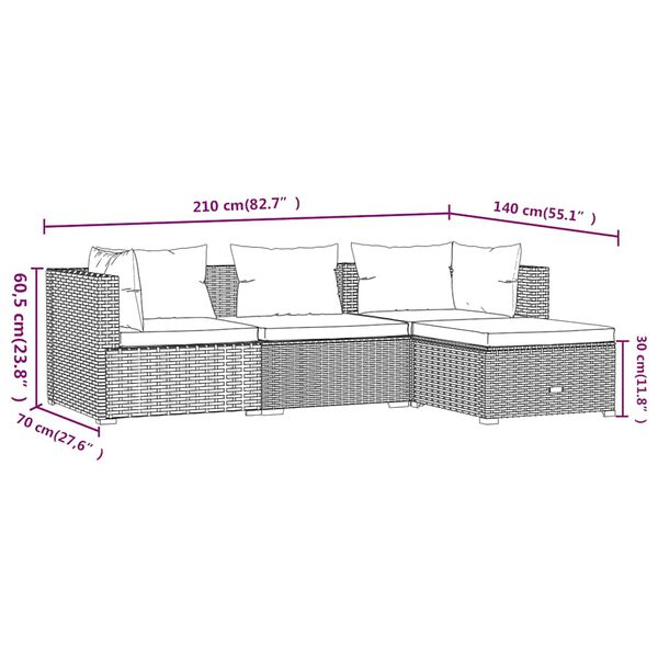vidaXL 4 Piece Garden Lounge Set with Cushions Poly Rattan Grey