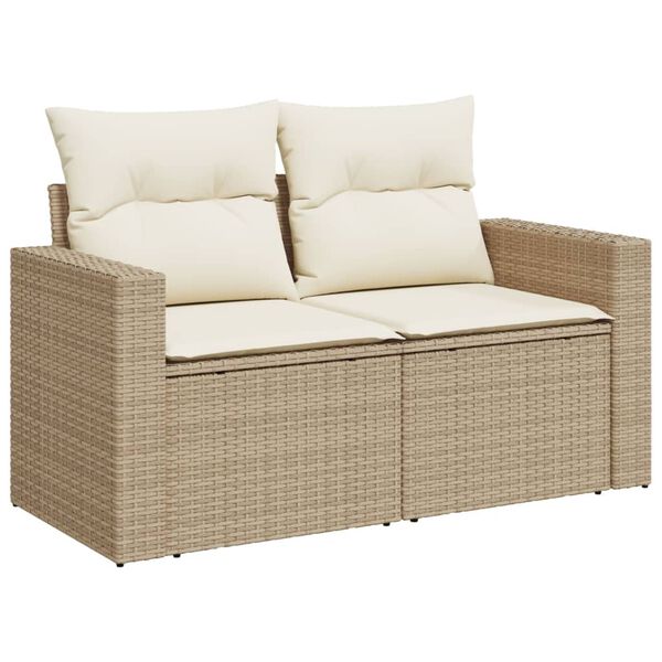 vidaXL 7 Piece Garden Sofa Set with Cushions Beige Poly Rattan