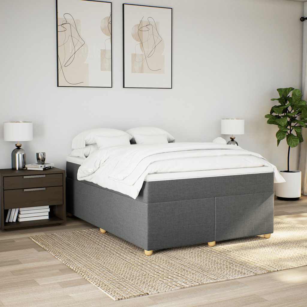 vidaXL Box Spring Bed with Mattress Dark Grey Queen Fabric