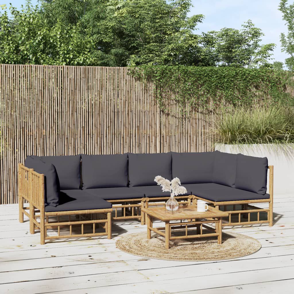 vidaXL 7 Piece Garden Lounge Set with Dark Grey Cushions Bamboo