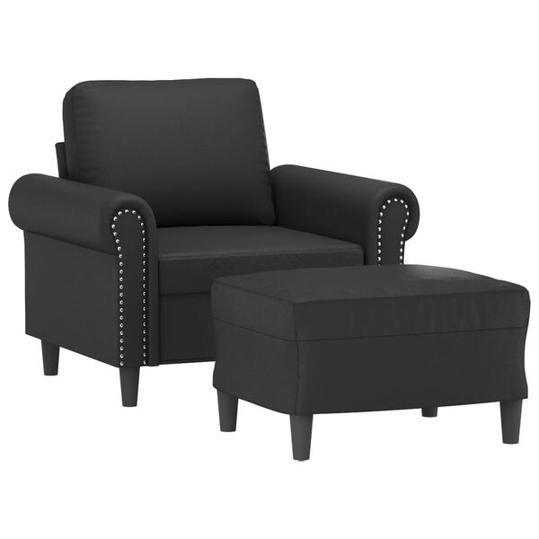vidaXL Sofa Chair with Footstool Black 60 cm Faux Leather