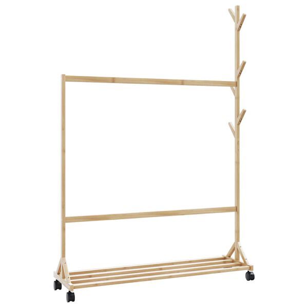 vidaXL Clothes Rack with Hooks and Wheels 100x35x157 cm Bamboo