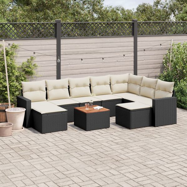 vidaXL 10 Piece Garden Sofa Set with Cushions Black Poly Rattan