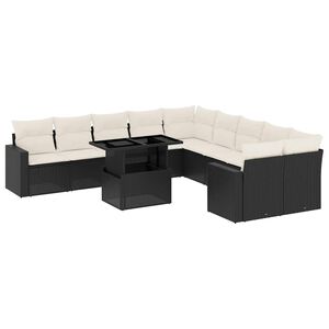 vidaXL 11 Piece Garden Sofa Set with Cushions Black Poly Rattan