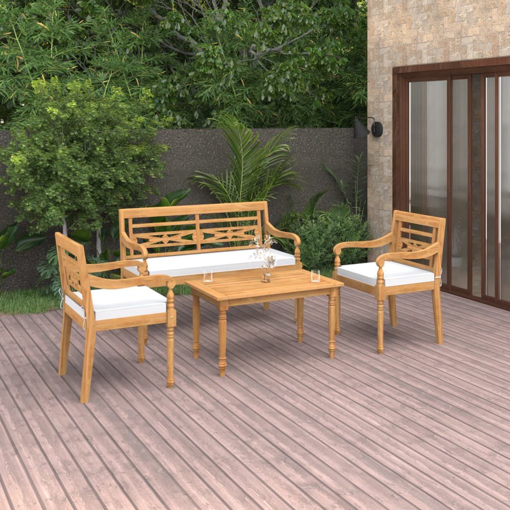 vidaXL 4 Piece Garden Lounge Set with Cushions Solid Teak Wood