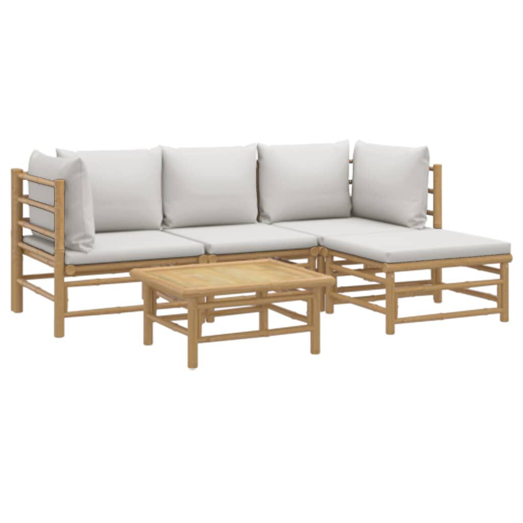 vidaXL 5 Piece Garden Lounge Set with Light Grey Cushions Bamboo
