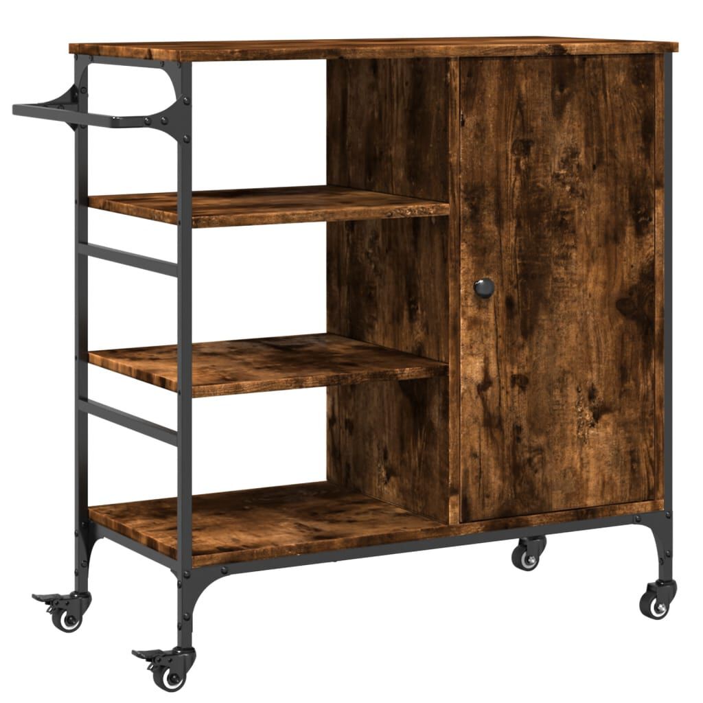 vidaXL Kitchen Trolley Smoked Oak 87.5x38.5x84.5 cm Engineered Wood