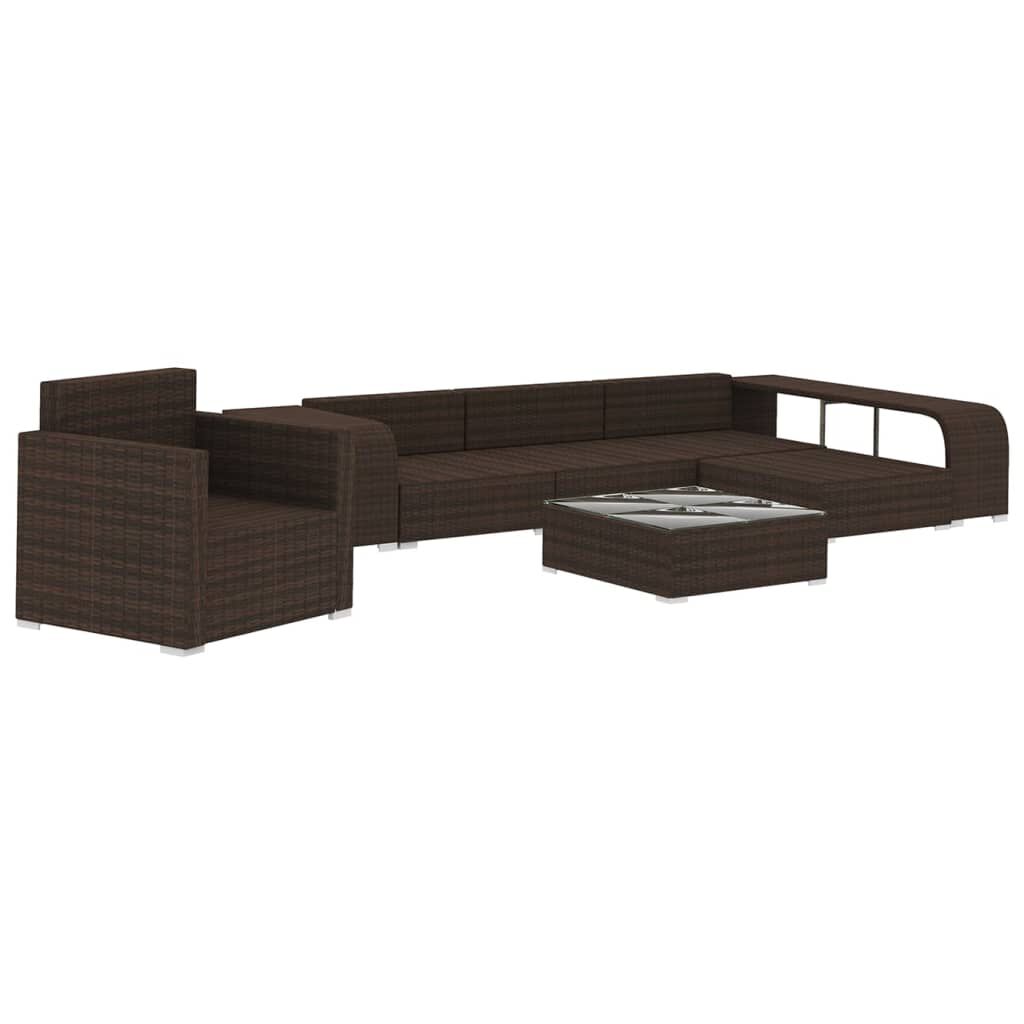 vidaXL 8 Piece Garden Lounge Set with Cushions Poly Rattan Brown