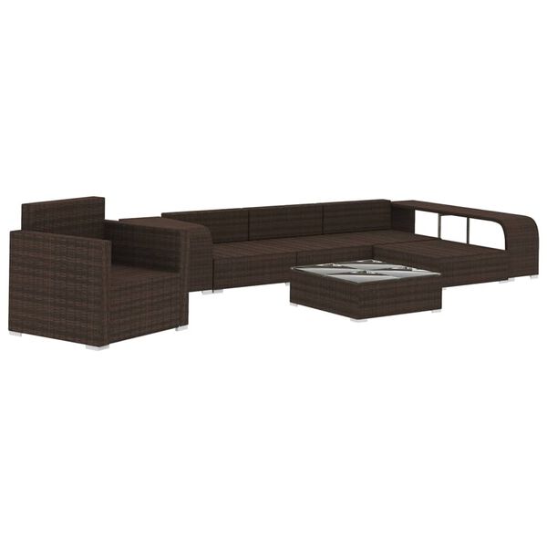 vidaXL 8 Piece Garden Lounge Set with Cushions Poly Rattan Brown