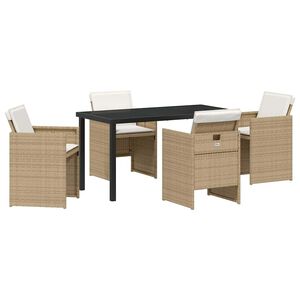 vidaXL Garden Dining Set with Cushion 5 pcs Beige Poly Rattan