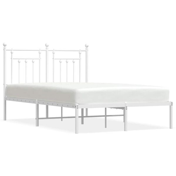 vidaXL Metal Bed Frame without Mattress with Headboard White 135x190cm
