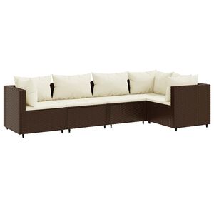 vidaXL 5 Piece Garden Lounge Set with Cushions Brown Poly Rattan