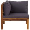 vidaXL Sectional Corner Sofa with Dark Grey Cushions Solid Acacia Wood