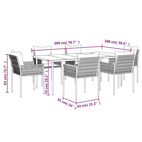 vidaXL 7 Piece Garden Dining Set with Cushions Poly Rattan and Steel