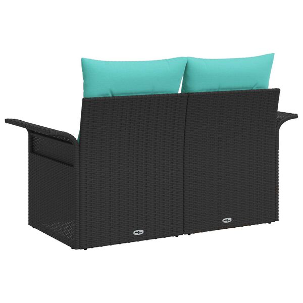 vidaXL 2-Seater Garden Sofa with Storage&Cushions Black Poly Rattan