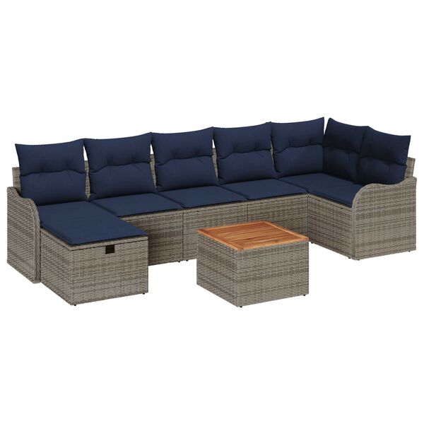 vidaXL 8 Piece Garden Sofa Set with Cushions Grey Poly Rattan