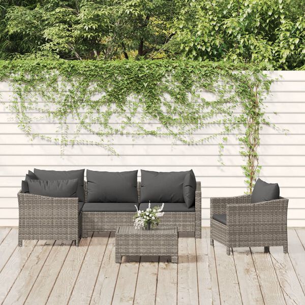 vidaXL 6 Piece Garden Lounge Set with Cushions Grey Poly Rattan