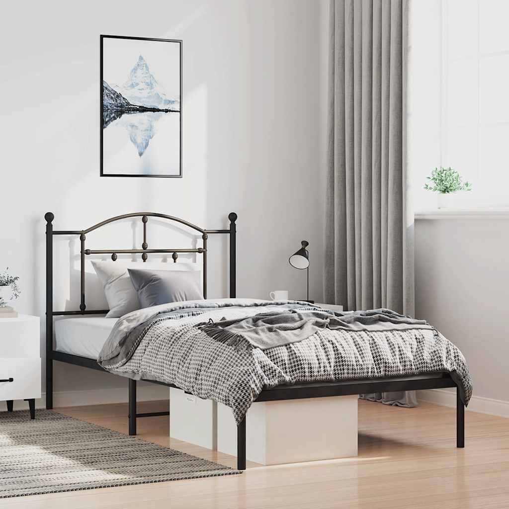 vidaXL Metal Bed Frame without Mattress with Headboard Black 100x190cm