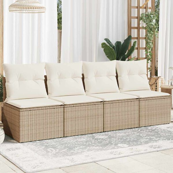 vidaXL Garden Sofa with Cushions 4-Seater Beige Poly Rattan