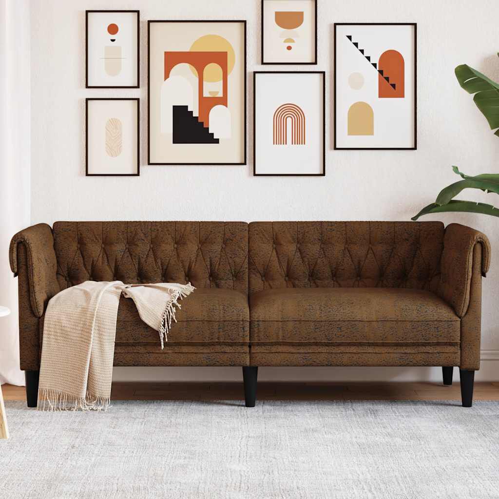 vidaXL Chesterfield Sofa 3-Seater Brown Fabric