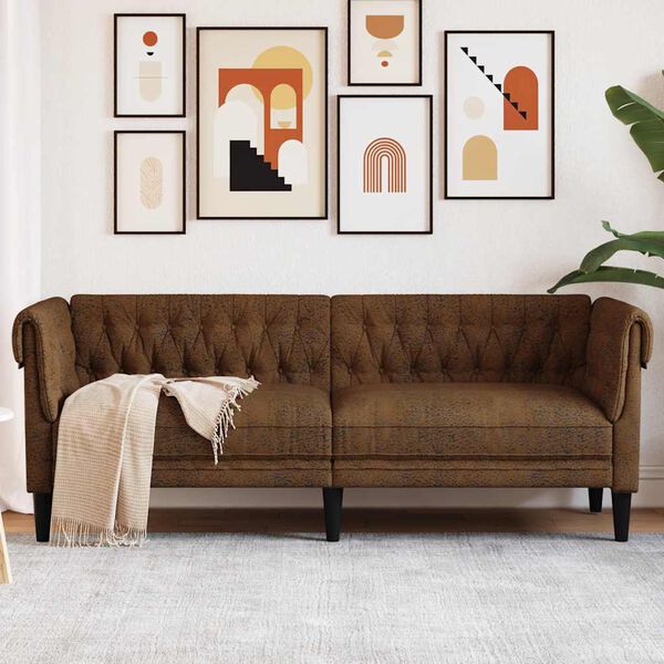 vidaXL Chesterfield Sofa 3-Seater Brown Fabric