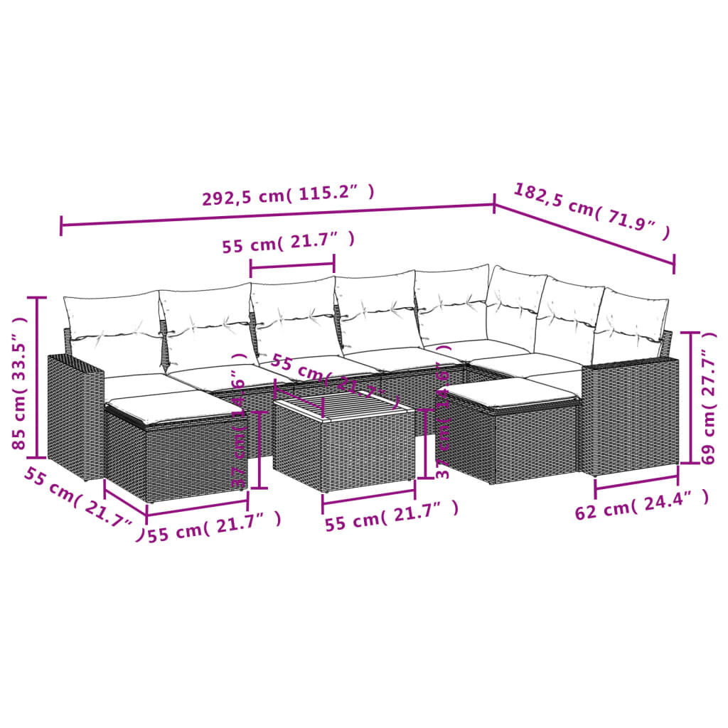 vidaXL 10 Piece Garden Sofa Set with Cushions Grey Poly Rattan