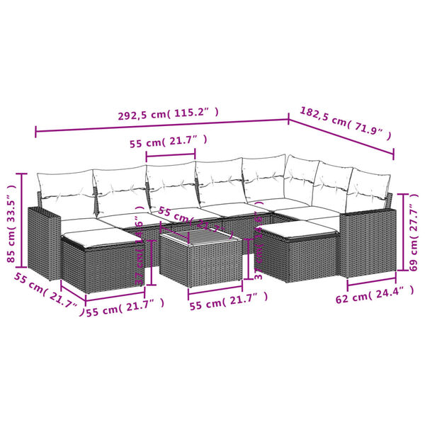 vidaXL 10 Piece Garden Sofa Set with Cushions Grey Poly Rattan