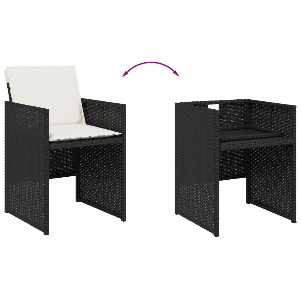 vidaXL 17 Piece Garden Dining Set with Cushions Black Poly Rattan
