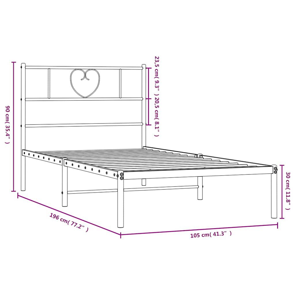 vidaXL Metal Bed Frame without Mattress with Headboard White 100x190cm